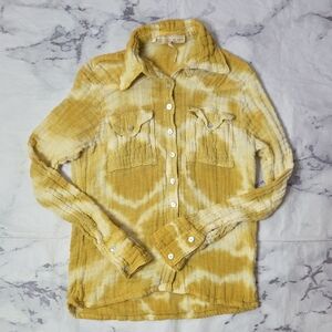 Free People X Jen's Pirate Booty Cotton Button-Down Yellow/White Tiedye